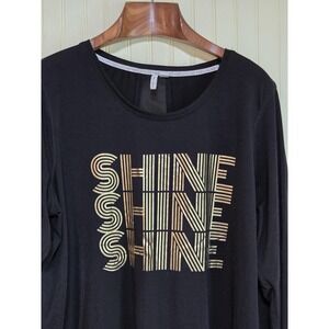 Live Well Shirt Womens 18/20W Black Gold Shine Graphic Long Sleeve Plus Size